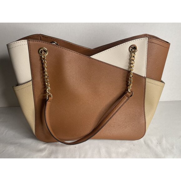 Michael Kors Jet Set Color-Block Saffiano Leather Large Chain Shoulder Tote Bag - Picture 2 of 6